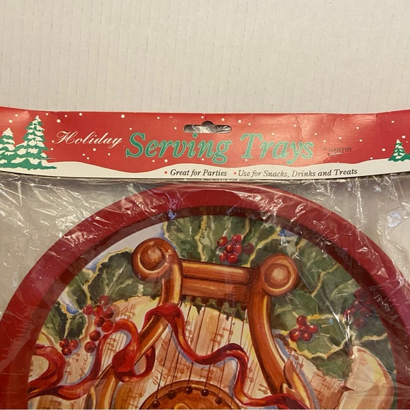 Vintage Hartin Holiday Christmas Bell & Harp Red 13” Round Serving Party Tray. - Picture 4 of 6